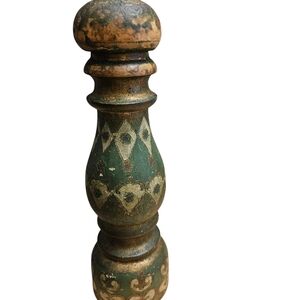Vintage Italian Wooden Pepper Mill Hand Painted Green Gold 11 Inch Made Italy